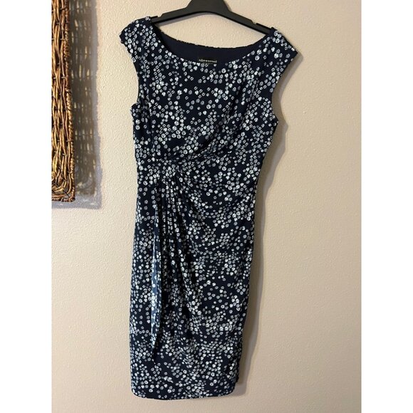 Connected Dress Blue 6 Small Circles Stretch Sheath Washable Sleeveless NEW - Picture 7 of 8